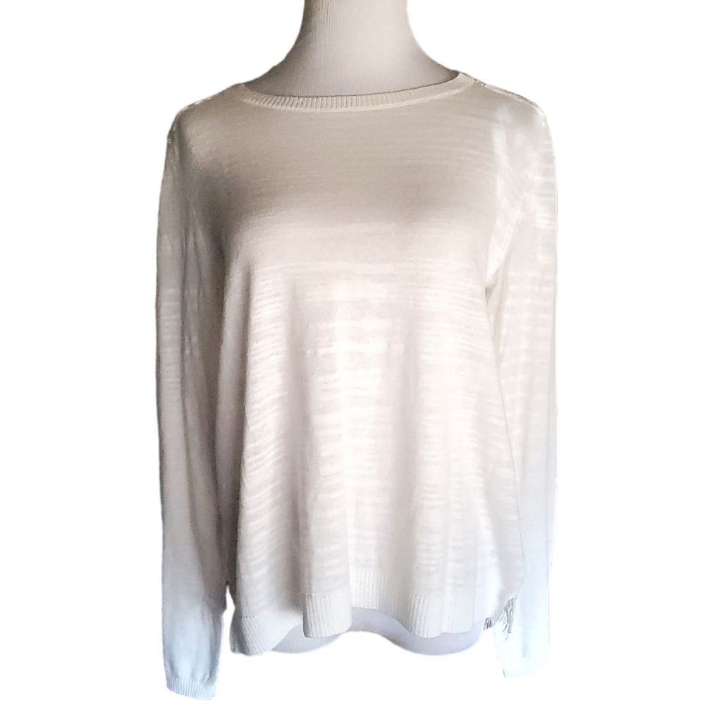CAbi 5005 Sophia Ivory Sweater Lace Semi-Sheer Back Long Sleeve Lightweight M